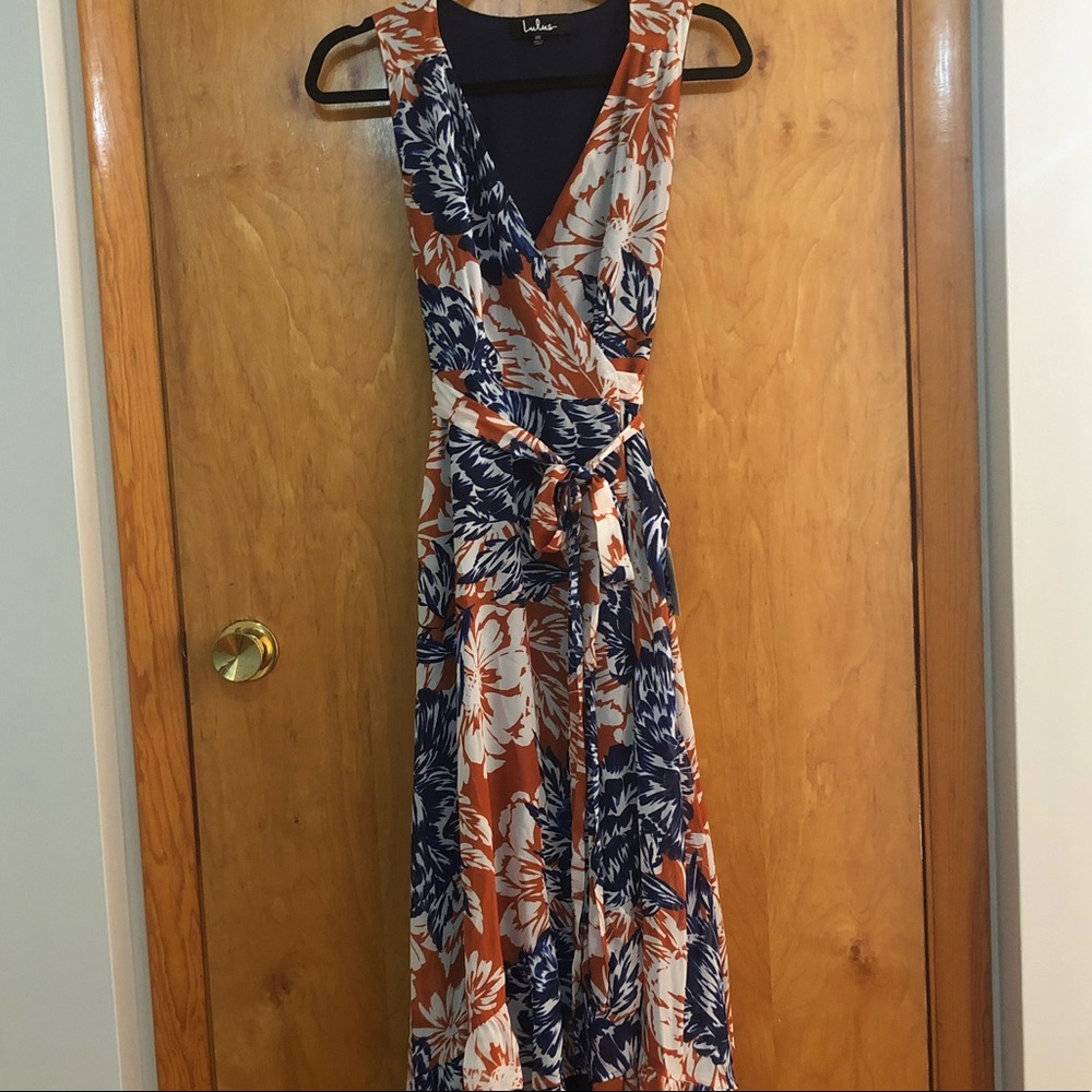Lulu’s Orange Floral High-Low Wrap Dress 🧡💙 NWT - Picture 7 of 9